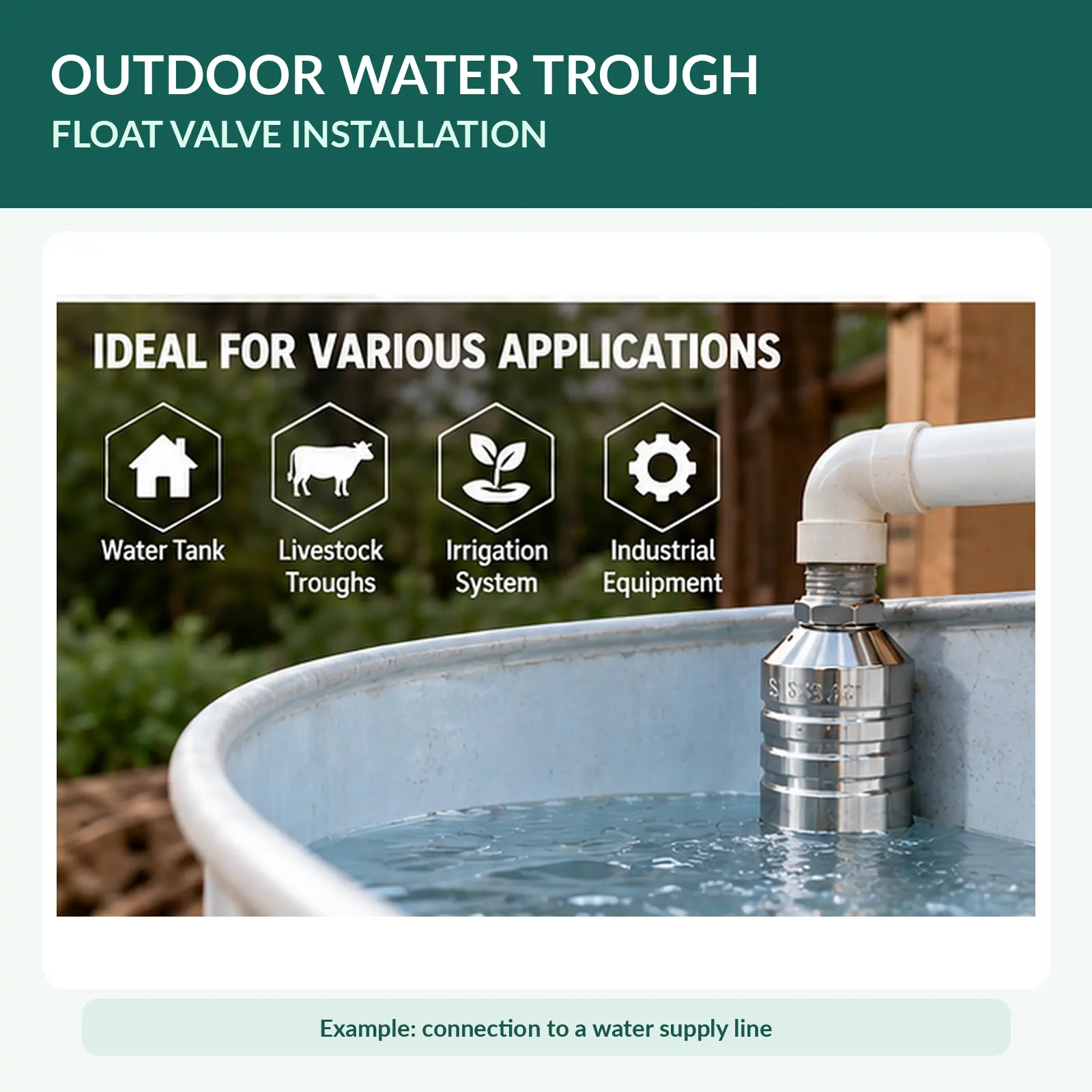 Automatic Water Level Control Float Valve, Top Inlet Water Shut Off Valve, Auto Stop Water Filling for Water Tank, Water Tower, Pool
