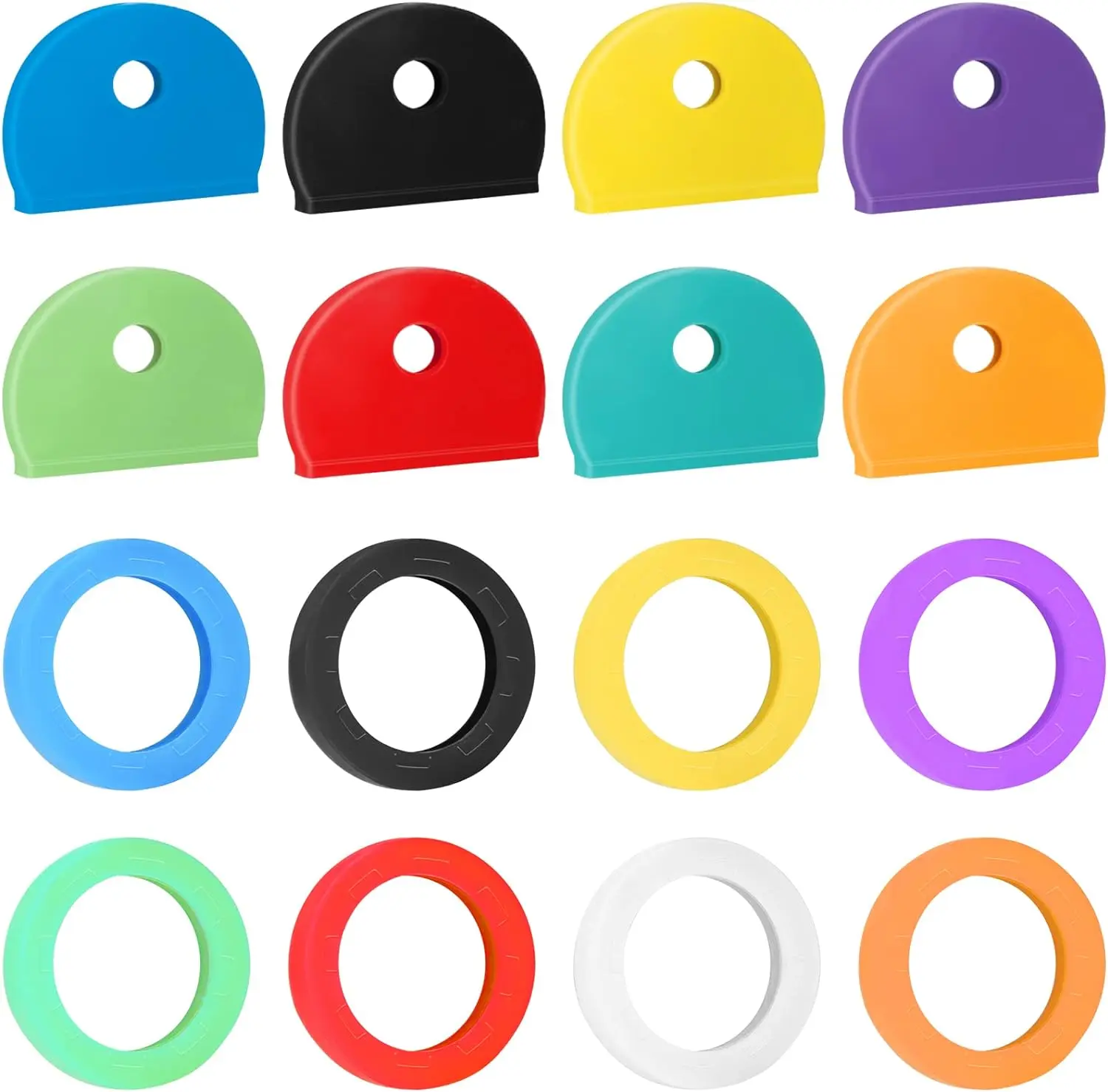 16 Pack Colorful Plastic Key Cap Tags and Identifier Covers for Standard Flat House Keys, 2 Styles