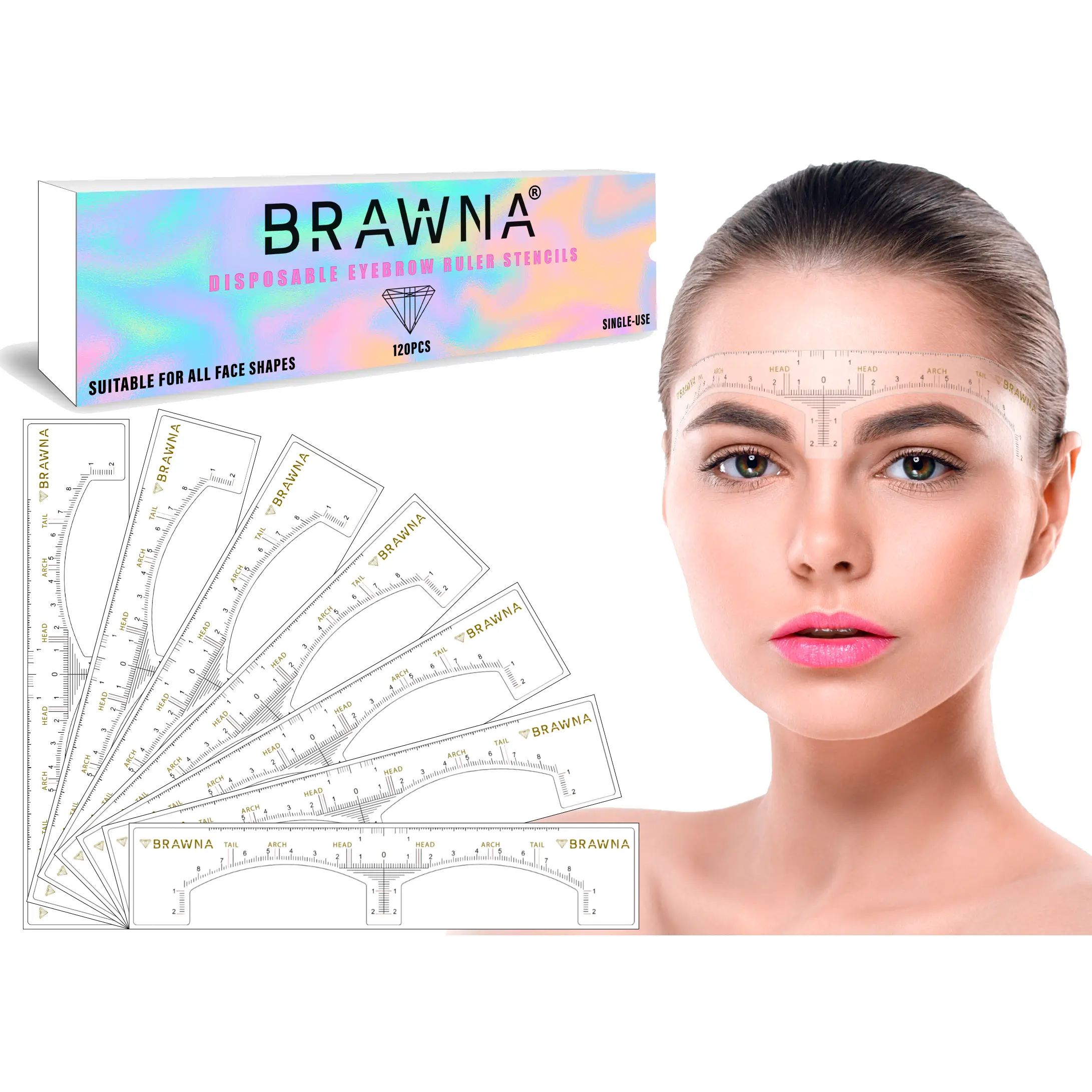 BRAWNA -  Ruler Stencil - 120 Pcs - PMU, Microblading, Brow Lamination Supplies -  Assorted refectocil eyebrow lamination - Disposable