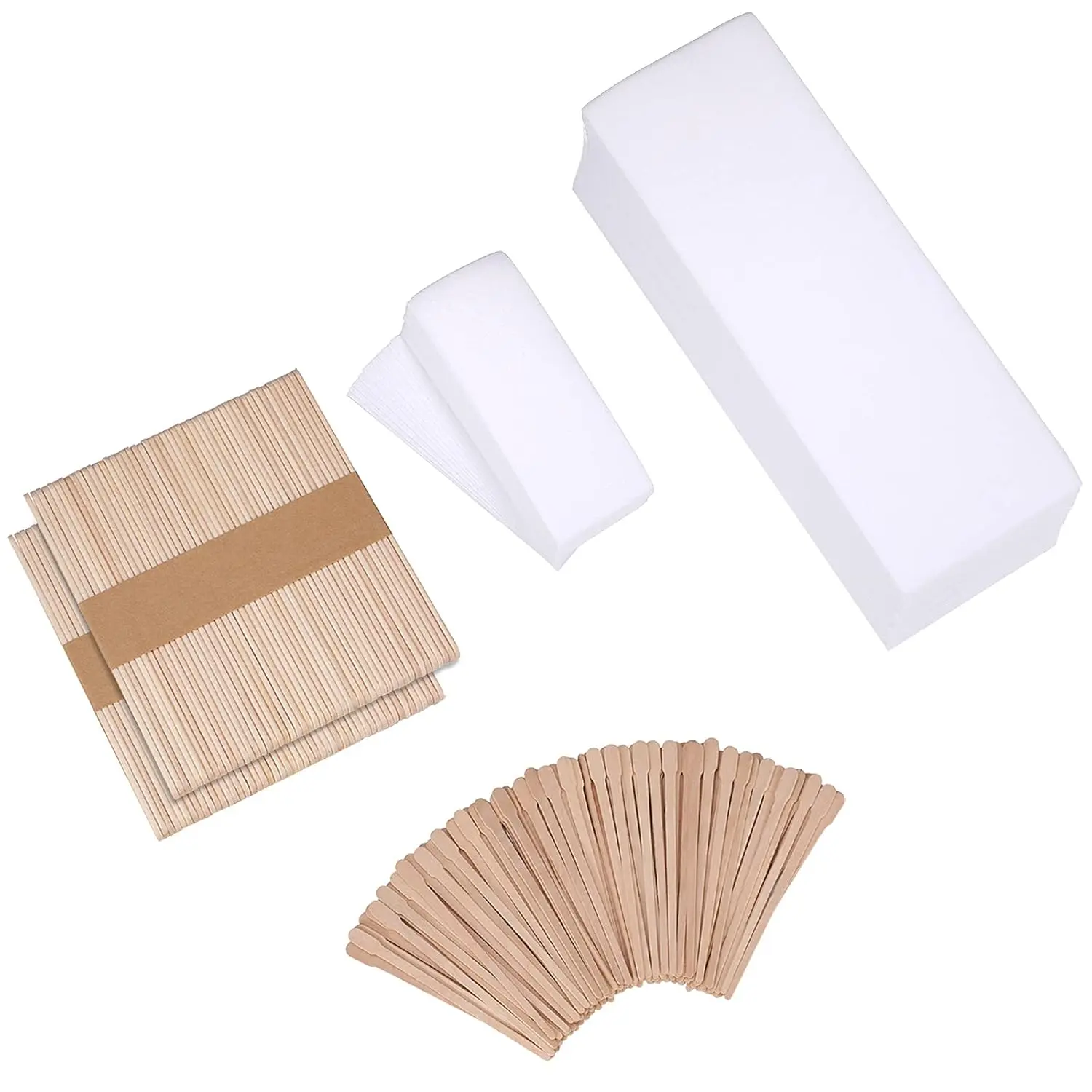 Wax Strips Kit, 250 Pieces Includes Waxing Strips and Smooth Wax Applicator Sticks for Women Men Body Skin Hair Removal (White)