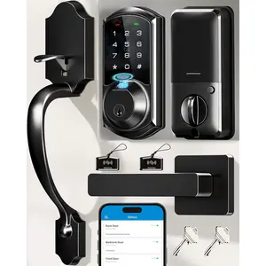 Fingerprint Smart Lock VE07-H for Front Door with Handle Set, App Control, Keyless Entry Keypad Deadbolt, Digital Electronic Touchscreen, Easy Install, Auto Lock, Matte Black