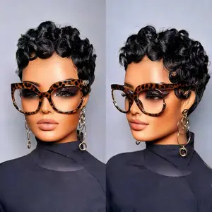 ShowRealHair Wig 025 Pixie Cut Wig for Black Women Short Bomb Curly Wigs Brazilian Virgin Human Hair Short Pixie Cut Layered Wig