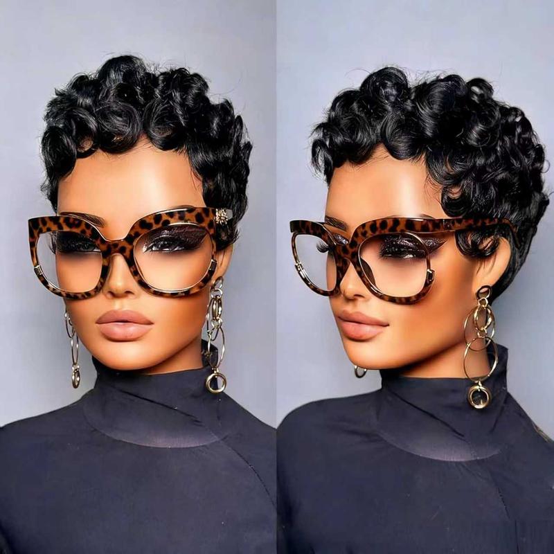 ShowRealHair Wig 025 Pixie Cut Wig for Black Women Short Bomb Curly Wigs Brazilian Virgin Human Hair Short Pixie Cut Layered Wig
