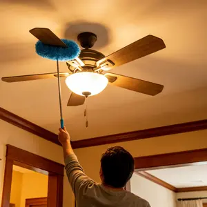 Extendable Ceiling Fan Duster with Long Handle - Microfiber Dust Cleaner for High Ceilings, Reusable & Washable, Effortless Home Cleaning Tool