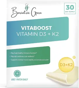 Bariatric Guru VitaBoost Vitamin Supplement Transdermal Patch — Vitamin D D3 with K2 Patch Supplement , K2 Patch Supplement, D3 Patch Supplement,  Magnesium & Calcium Citrate Transdermal Topical Patch for Bone, Muscle & Immune Support — 30 Patches