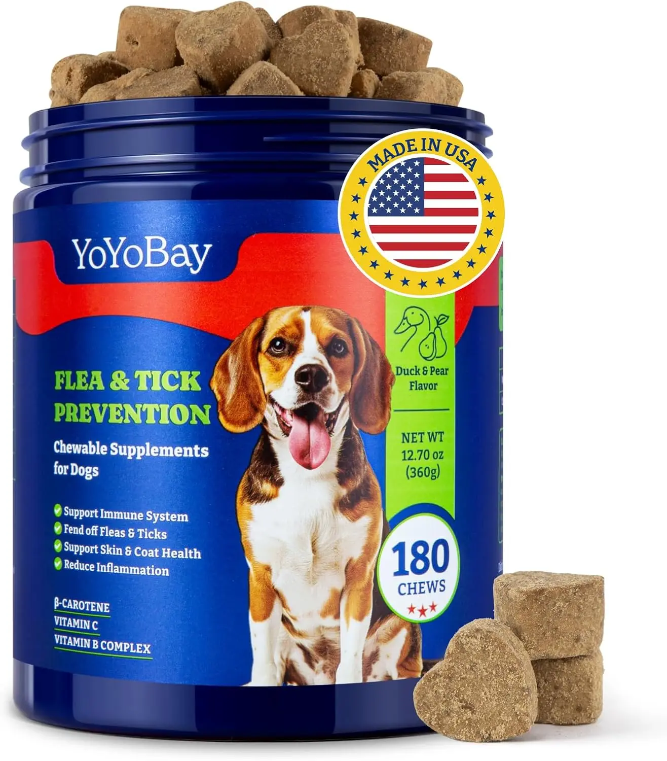 Flea and Tick Prevention for Dogs Chewable - 180 Soft Chews, Duck & Pear Flavor - YoYoBay Dog Flea and Tick Chewable, Natural Defense - Dog Immune Support Supplement, pet supplements for dogs #SummerVibes #petlovers