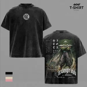Vintage Washed Piccolo Graphic Tee DBZ Oversized Anime T-Shirt Heavy Cotton Streetwear Men's Acid Wash Manga Shirt Retro Y2K Aesthetic Everyday Outfits Dragon Ball Inspired Merch Trendy Japanese Apparel High-Definition Prints Casual Tops Demon Symbol