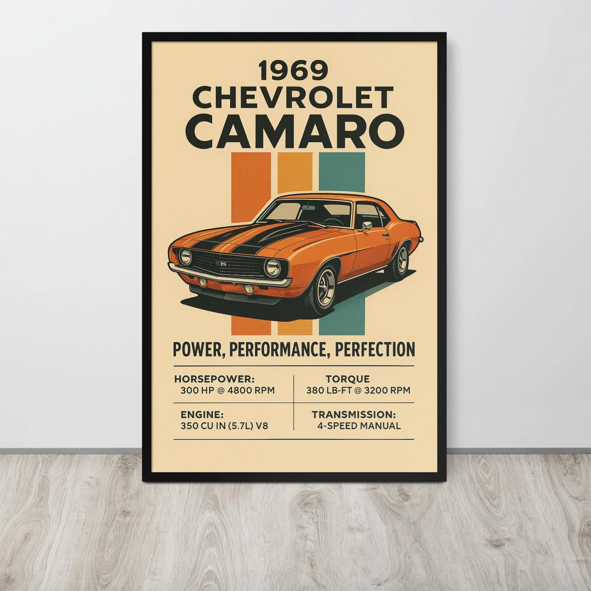 1969 Chevrolet Camaro Poster Digital Download Vintage Race Car Nursery Wall Art Boys' Room Retro Car Posters