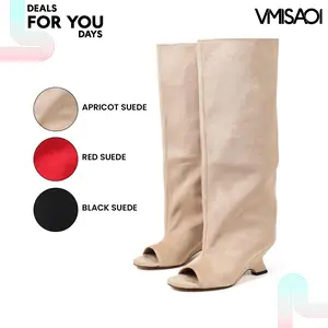Knee High Boots For Womens Open Toe Block Heel Pull On Party Date Event Office Casual Date Slouchy Long Comfortable Trendy Modern Boots Deals For You Days