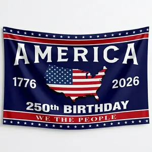 3x5 Ft Limited Edition America 250th Birthday Flag - We The People Heritage Banner (1776-2026), USA Map Design with Stars Border, Double-Sided View, Weatherproof Fabric for Outdoor Display, Printed