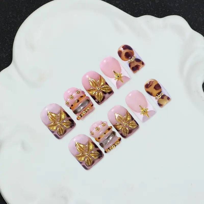 Delicatething Y2K Style Nail Set, Handmade Press On Square Nails with Beads, Decorative Nails, 4 Sizes XS S M L, Perfect Gift for Women