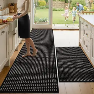 Kitchen Rugs,Non Slip Kitchen Mats for Floor-Thick Stain Resistant Kitchen Floor Mat Runner Carpet for Hallways Entryway Laundry Room Washable(24"x35"+24"x71",Black)