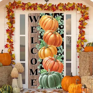 Fall Pumpkin Eucalyptus Door Cover for Front Porch, Autumn Thanksgiving Harvest Birthday Party  Shower Decoration and Supplies for , 7236in
