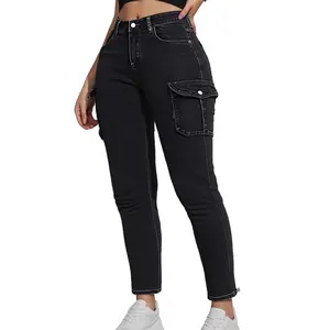 Plus Size Womens Skinny Cargo Jeans, Stretch Multiple Pockets Cargo Pants, 90s Outfits Streetwear Going Bottoms, Vacation Fall Pants