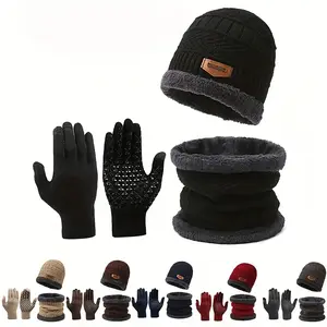 Winter Beanie Hat Scarf Gloves Set Touchscreen Thermal 3-in-1 Fleece Lined for Cold Weather Men Women Outdoor Activities