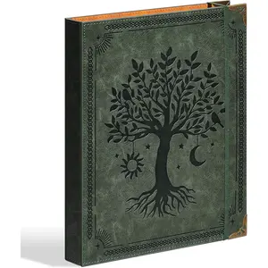 PU Leather D Ring Binder Fits 8.5"x11" Letter Size Paper, 1 Inch D-Ring Binders Holds 250 Sheets, Notepad Paper Cover Loose Leaf Organizer with Inner Pockets, Green Tree
