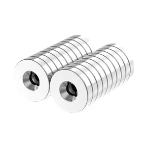 N52-5/8 D x 1/8" H - 20 Pack, 8.4LBS Powerful # 6 Screw Countersunk Hole Rare Earth Ring Magnets, Super Strong Neodymium Mounting Magnets for Tool, Crafts and Cabinet, Nickel Coating