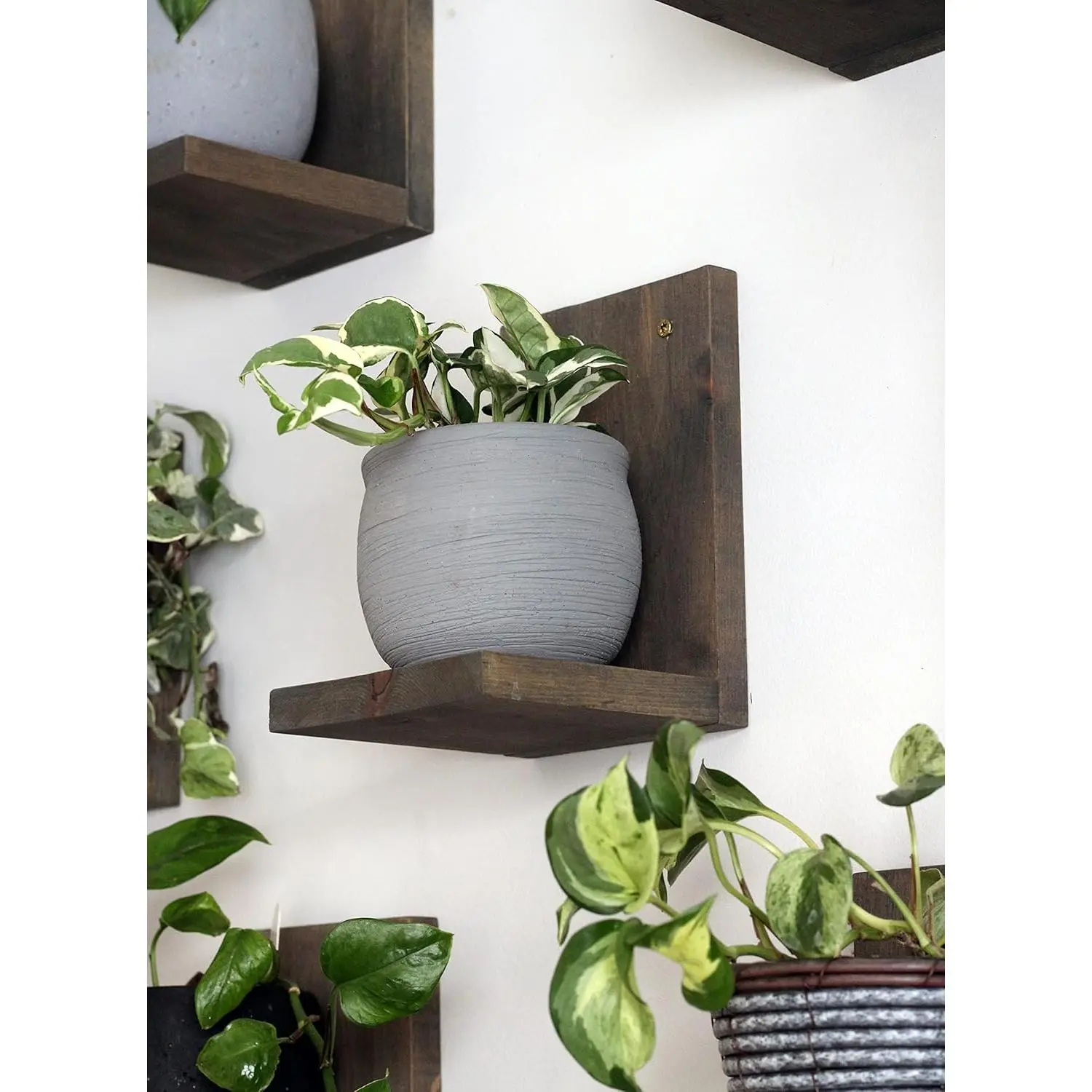 Indoor  Wall Gallery Shelf Kit | Midcentury Modern Wooden Shelves | Wall Mounted  Ledge | L Shaped Floating Shelves | Solid  Wall Planter Shelf | 3 Pack (Dusk Grey)