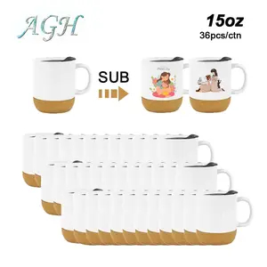 USA 36PCS 15oz Glossy White Sublimation Ceramic Coffee Mug cup Set with Removable Wood Cork Bottom Lid Coffee Latte Tea Mug Drinkware for Various Beverages