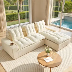 【2 Packages Shipping】Ovios 106" Modular Cloud Couch, Boneless Deep Seat Sectional Sofa with Chaise, Convertible Chenille Couch, No Assembly L-Shaped Sofa for Living Room, Cream White
