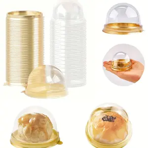 50 Unidades, Mini Cajas De Plástico Transparente Para Pasteles Con Tapas, Soportes Redondos Para Cupcakes, Recipientes De Plástico Para Hojaldres De Yema De Huevo, Cajas De Cúpula Para Pastel De Luna, Cajas De Embalaje Para Hornear, Herramientas De Cocina