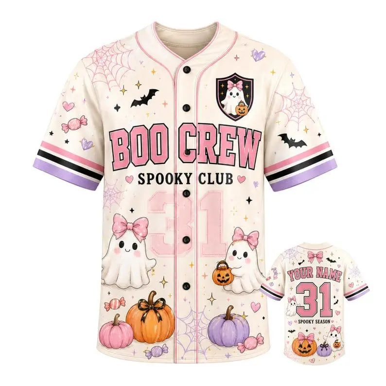 Halloween Baseball Jersey 3D, Spooky Season Custom Name Number Boo Crew Shirt