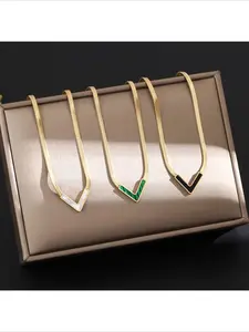 Titanium Steel V Necklace Trendy Unisex Jewelry Snake Chain Never Fade Fashion Accessory for Men Women