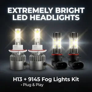 LED Headlight Hi/Lo + Fog Light Combo Kit for 2004-2014 Ford F-150, 4 Bulbs, 8000K, 6500K Cool White, 60000LM, 12V, Plug-and-Play, IP68 Waterproof, Super Bright Halogen Headlamp & Fog Lamp Replacement