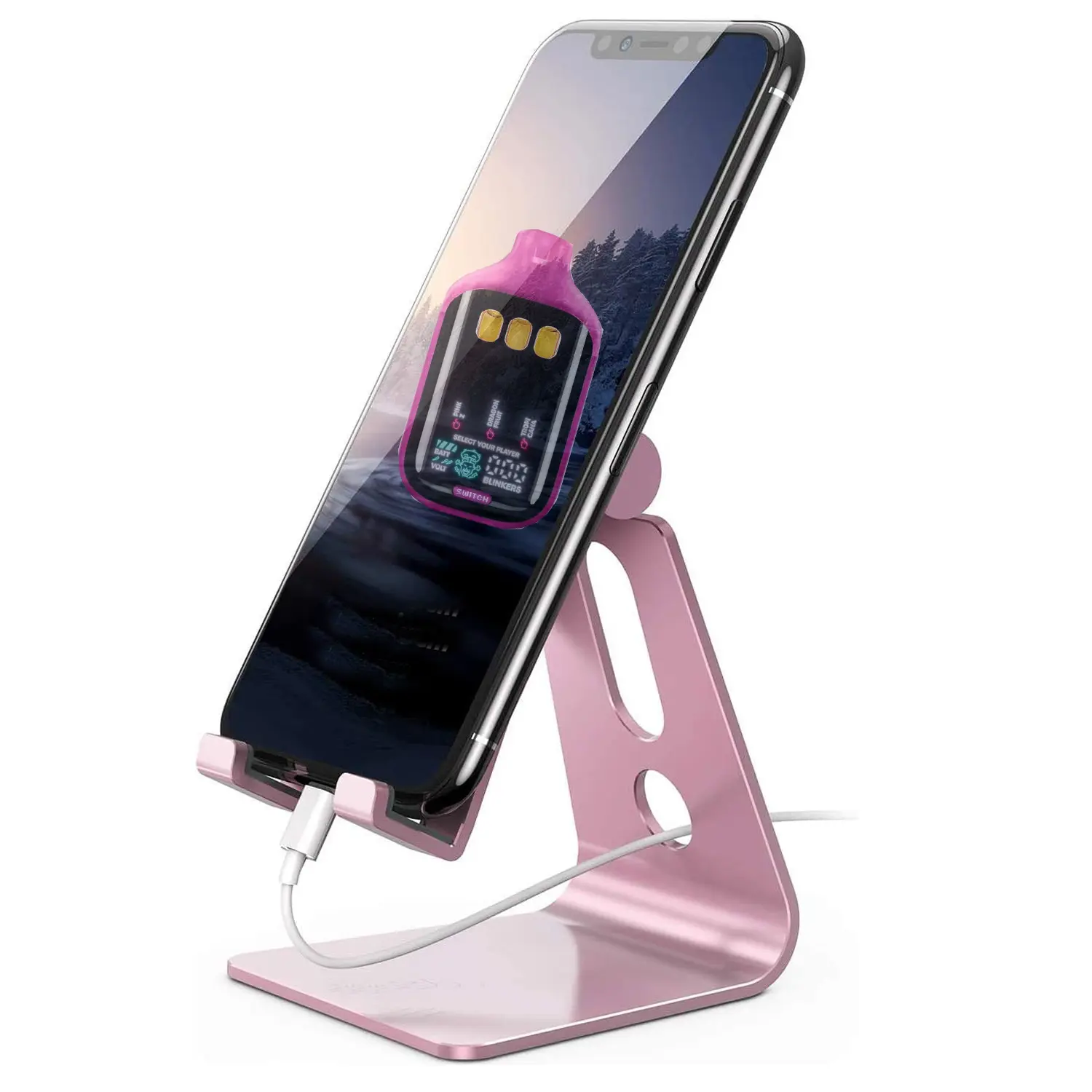 Boutique V5 Cell Phone Stand for Desk, Adjustable & Foldable Phone Holder Angle Height Aluminum Cell Phone Stand, for iPhone Stable Anti-Slip Base, Case Friendly for iPhone 17 16 15 14 Pro Max, Office Desk Essential Cellphone Smartphone Mount