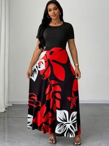 Plus Size Floral Print Waist Tie Dress | Patchwork Casual Vacation | Summer Fashion Wear