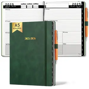 HARDCOVER A5 6.5x8.5 June 2025 - July 2026 Daily Leather Planner Weekly Monthly - Ensight Academic Planner Business Personal or Student - Pen Holder, Bookmark, Notes Pages, Thick Paper, June 2025 - July 2026 (Dark Green)