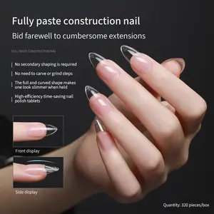 No-Filing Short Almond Press-On Nail Tips, Pre-Etched Seamless Extension Pre-Structured, No-Builder Nail Art Tips for Salon, DIY Home Manicure Pedicure Nail Patch elegant Decorative handmade