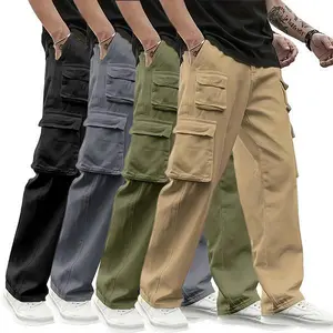 Men's Casual Solid Color Sports Pants Set of 4 Multi-Pocket Flap Waistband Drawstring 100% Polyester Outdoor Work Running Pants Camouflage Multi-Pocket Casual Work Trousers Menswear Plain pants men