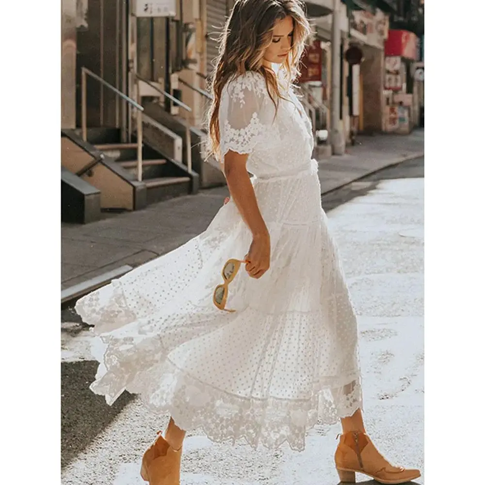 mint lace midi dress Women's Fit and Flare Gathered Polyester Ankle Length Dress XS/S/M/L/XL Mint MEAN BLVD Mint / L