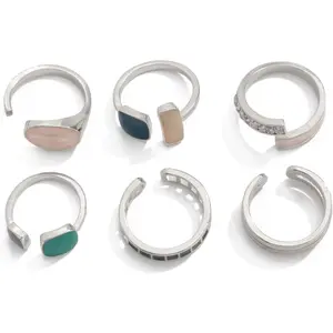 6 count  Enamel Boho Knuckle Joint Ring Set,   Irregular Green Drip Oil Stacked Ring Set, Trendy Layered Full Finger