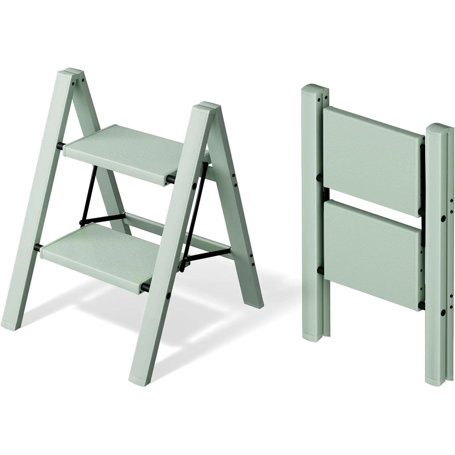 2 Step Ladder,Aluminum Folding Step Stool for Adults,Step Ladder with Wide Anti-Slip Pedal,330 lbs Capacity for Home,Office,Kitchen,Library(Green)