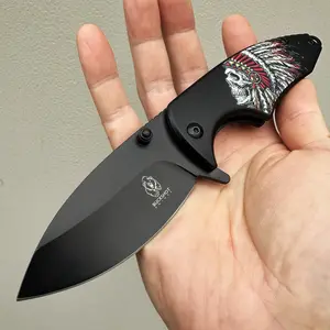 7.75" Outdoor Indian Skull Feathers Folding Pocket Knife for Men Women – Razor Sharp Stainless Steel Blade, Compact & Durable Gear Tools for Camping, Hiking, Survival, Tactical and Everyday Carry (EDC)
