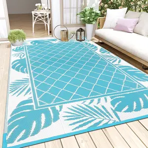 Outdoor Rug Carpet for Patio 5' x7'  Reversible Plastic Straw Rug Portable Outside Area Rug Camping Mat for Patio, Clearance, Balcony, Picnic, Pool, Beach, RV, Deck, Leaf Teal