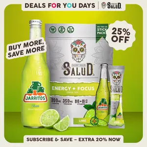 Salud x Jarritos 2-in-1 [Energy + Focus – Lime] Clean Energy Drink Mix, Agua Fresca, Organic Caffeine, B6 & B12, L-Theanine, Drink Packets, Non-GMO, Gluten Free, Vegan, Low Calorie, 1g Sugar (15 Servings), Deals For You Days