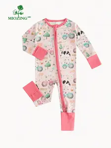 MIOZING Newborn Bamboo Pajamas for Baby 0-24M Adorable Animal Print Pink Trim Comfortable Sleepwear Coming Home Outfit Soft Breathable