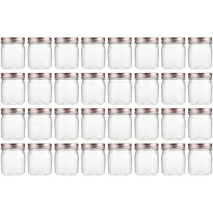 8 oz Clear Plastic Jars with Airtight , 32 Pack Plastic Mason Jars with  8oz, Refillable Storage Slime Containers & Small  Jar for Kitchen Organization (32 Pack,Rose )