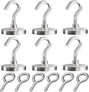 Neodymium Heavy Duty  Hooks, 160lbs Pulling Force  Fishing  1.65 Inch Rare Earth  with Countersunk Hole Eyebolt for Fishing, Workplace, Home (, Pack of 6)