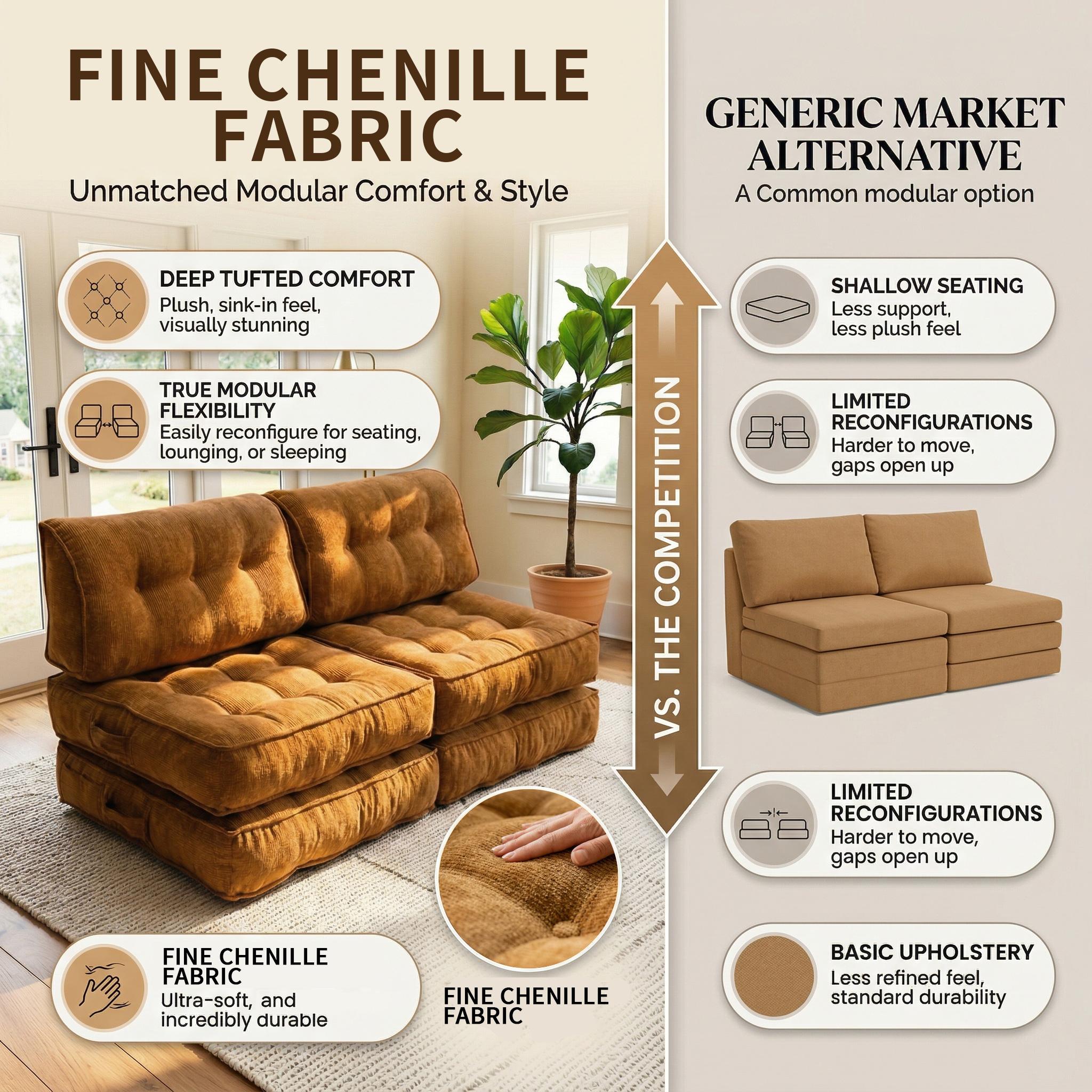 Convertible folding lazy sofa bed with backrest modular free combination small living room sofa, multiple combinations; Comfortable fabric boneless sofa