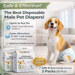 【Diabon】2 Packs (20 Pads Total)Disposable Dog Diapers Nappies(Male/Female), Leak-Proof Design, Stretch Waistband, Reusable Tabs, Fits 2-35kg (S-XL)