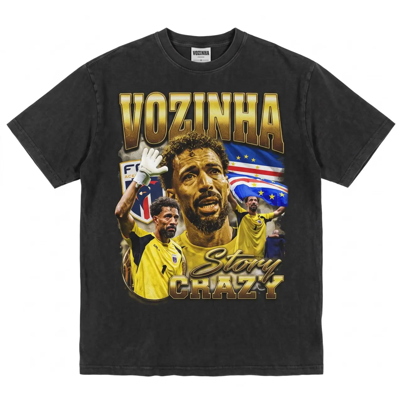 Washed Shirt Vintage Vozinha - CABO VERDE Soccer Player Bootleg Design