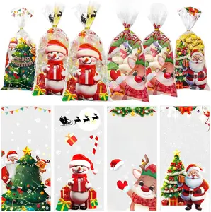60 Pcs Christmas Treat Bags with Ties – 4 Festive Designs Clear Cellophane Holiday Gift Bags for Candy, Cookies, Goodies & Party Favors