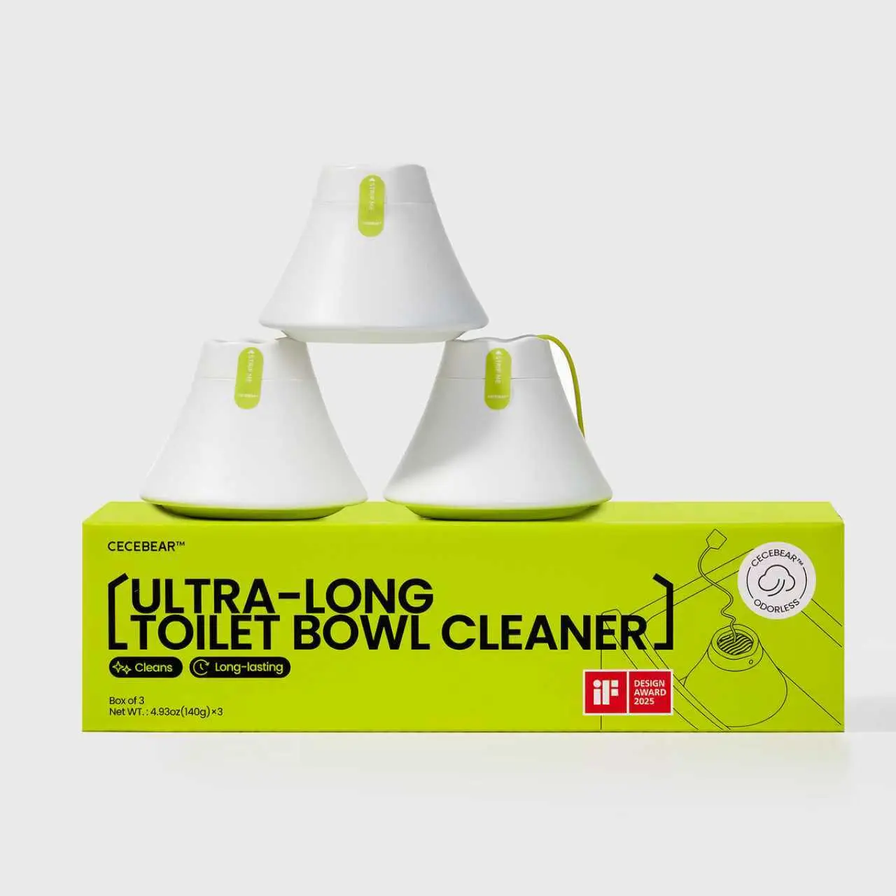 CECEBEAR Ultra-Long Toilet Bowl Cleaner Block - Free & Clear, Septic-Safe Hard Water Stain Remover, Powerful Heavy-Duty Household Cleaner (Pack of 3)