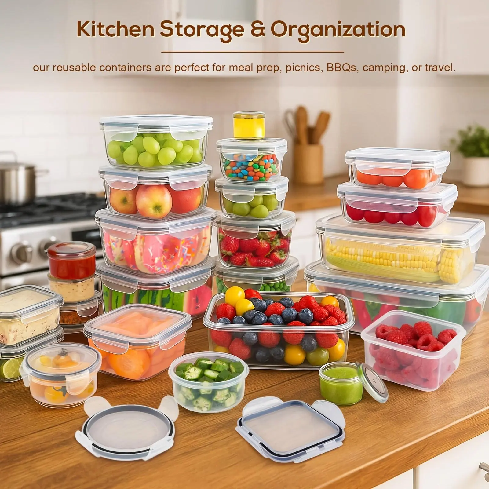 24/40/48pcs (12/20/24 Lids + 12/20/24 Box) Food Storage Container, Fresh-Keeping Boxes, Easy-To-Secure Lids- Airtight Plastic Containers for Food, Suitable for Pantry, Travel, Outdoor Picnics, Kitchen Organization Additions, with Labels Marke Stackable Ut
