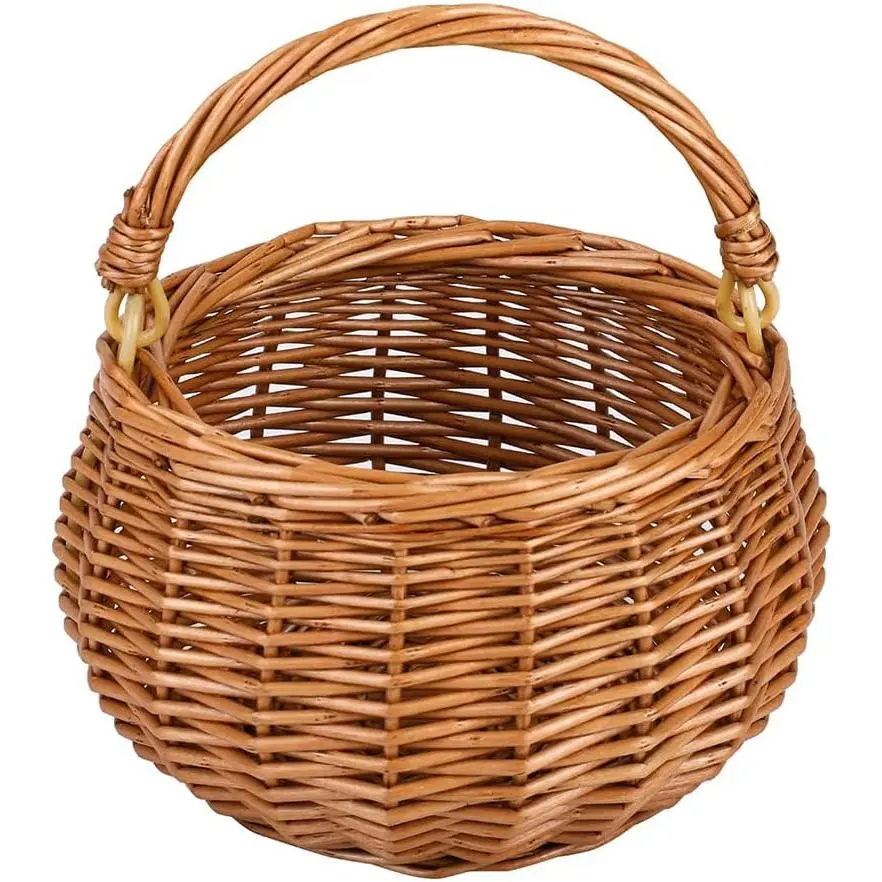 Small  Wicker Picnic Basket with Handle, Willow Flower Girl Basket for Wedding, Easter Basket,Mini and Cute Wicker Storage Basket, and Garden Decor. Color