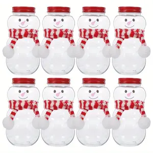 8 Sets Empty Plastic Juice Bottles with Caps, Reusable Clear Drink Containers, Snowman Shape, 16.91oz, Holiday Drinkware, Festive Containers, Reusable Water Bottle